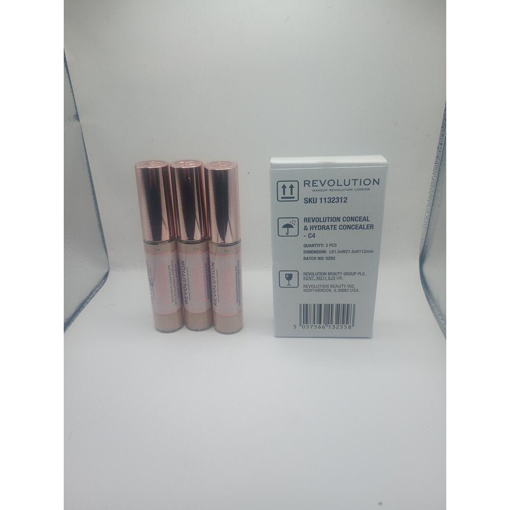 3 Pack Revolution Conceal & Hydrate Concealer Shade C4 / Full Coverage / New